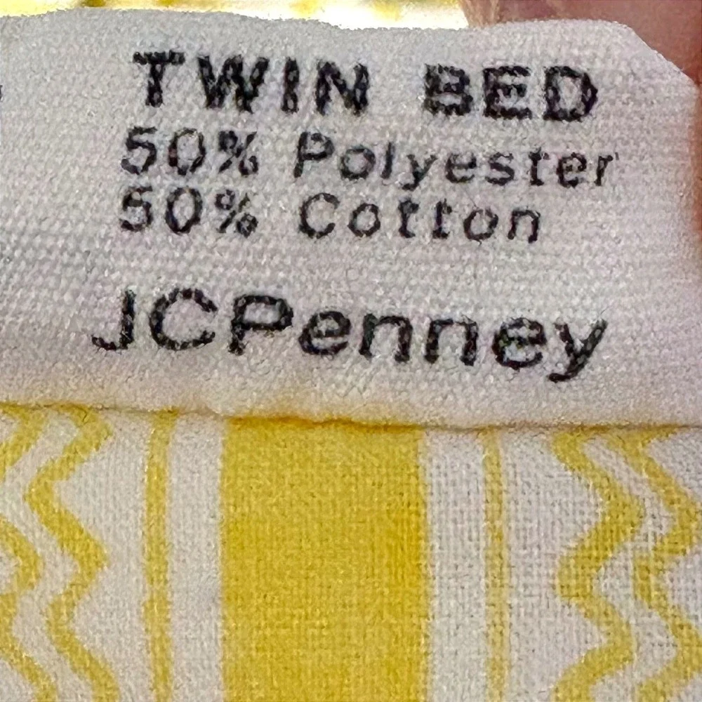 Vintage JCPenney Twin Flat Sheet & Pillowcase Yellow Floral Lace Percale Set